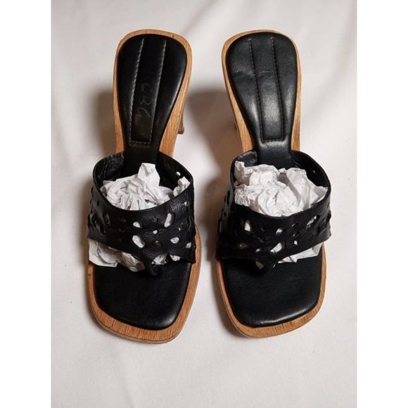 Vintage BCBG Wood and Leather Sandal Heels Size EU 37 (US 7B)‎ - Picture 1 of 9